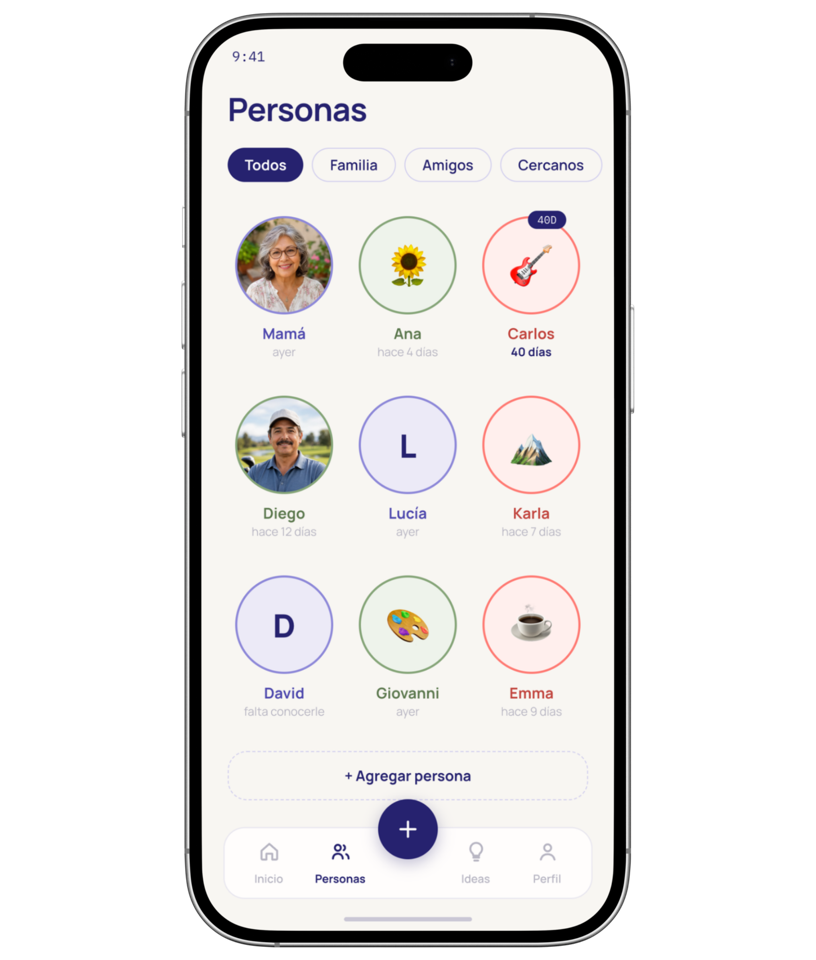 La lista de personas de Lazos en un iPhone