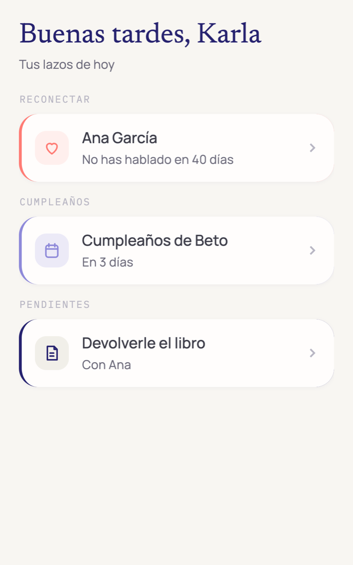 Pantalla de inicio con las alertas del día
